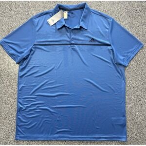 Adidas Golf Polo Shirt Mens 2XL H26253 Chest Print Blue Short Sleeve UPF 50+